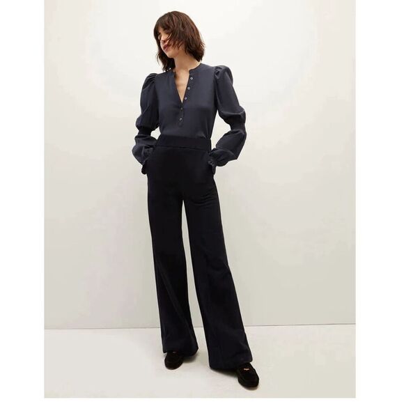 Veronica Beard Effy Button front cinched sleeve Top black L - Picture 1 of 13